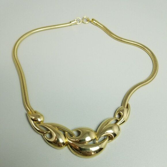 Vintage Trifari Kunio Matsumoto Necklace Abstract Gold Tone Collar Omega Chain - Picture 10 of 10